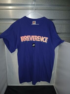Vintage 80s 90s Nike Red Tag Irreverence Justified Shirt Blue Single Stitch USA